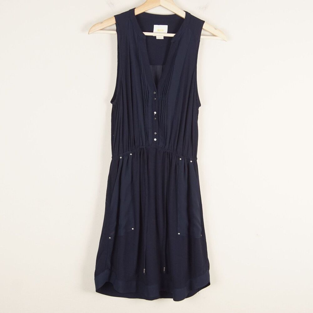 Anthropologie Maeve Pelona Drawstring Sleeveless Tank Shirt Button Blue Dress S